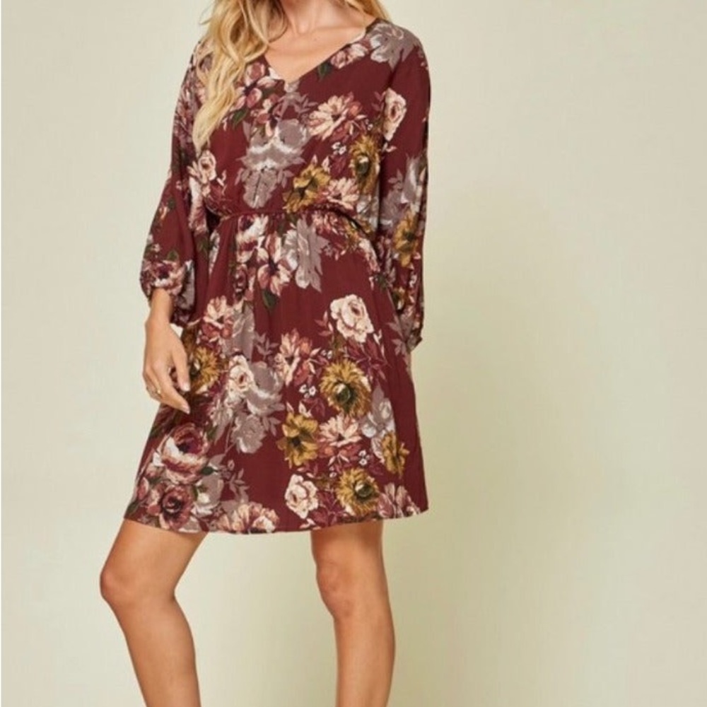 Burgundy Floral Dress